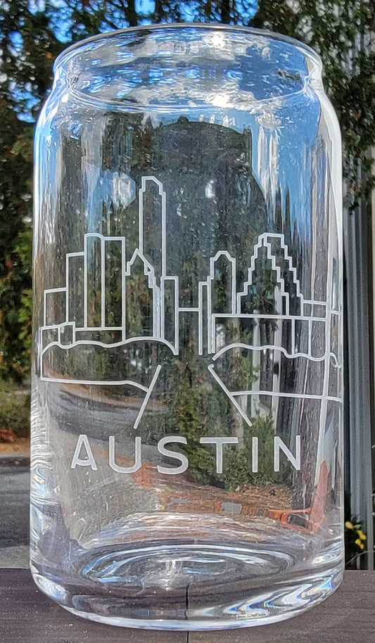 Austin, TX Skyline Can Glass Line Art