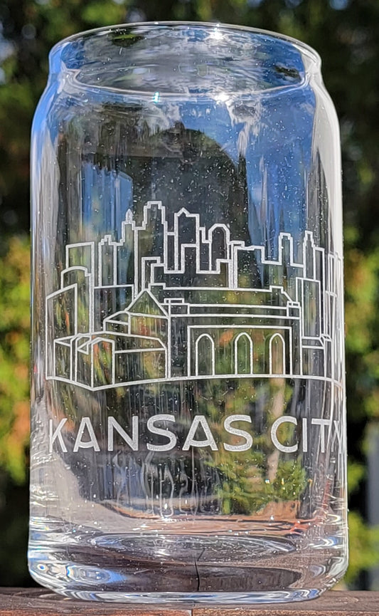 Kansas City, KS-MO Skyline Can Glass Line Art