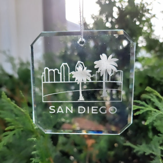 San Diego Skyline Glass Ornaments - Set of 2