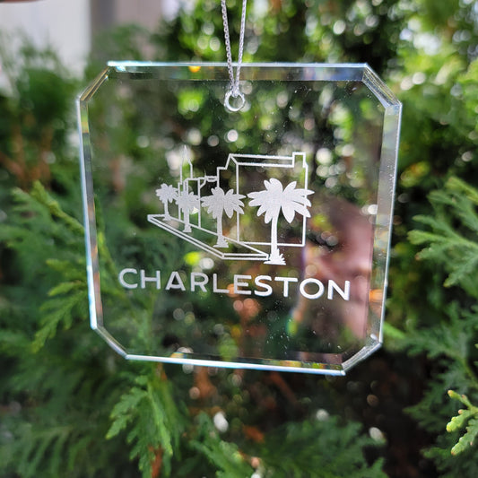 Charleston Skyline Glass Ornaments - Set of 2