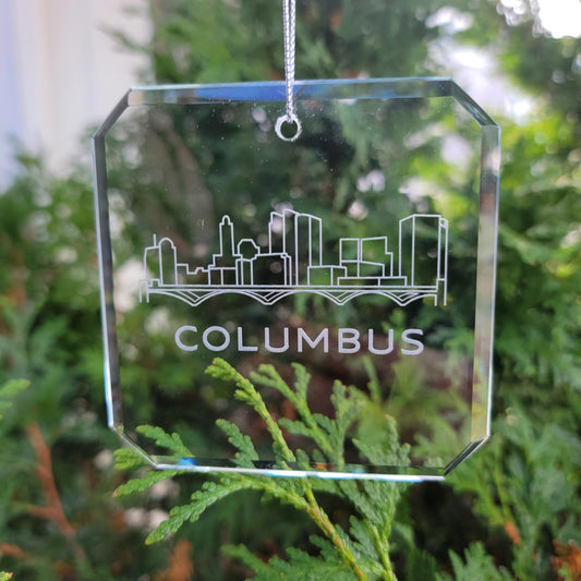 Columbus Skyline Glass Ornaments - Set of 2