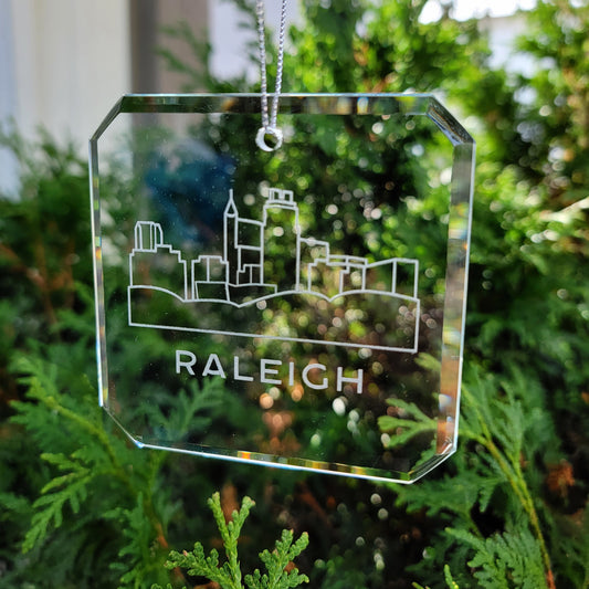 Raleigh Skyline Glass Ornaments - Set of 2