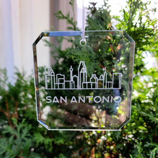 San Antonio Skyline Glass Ornaments - Set of 2
